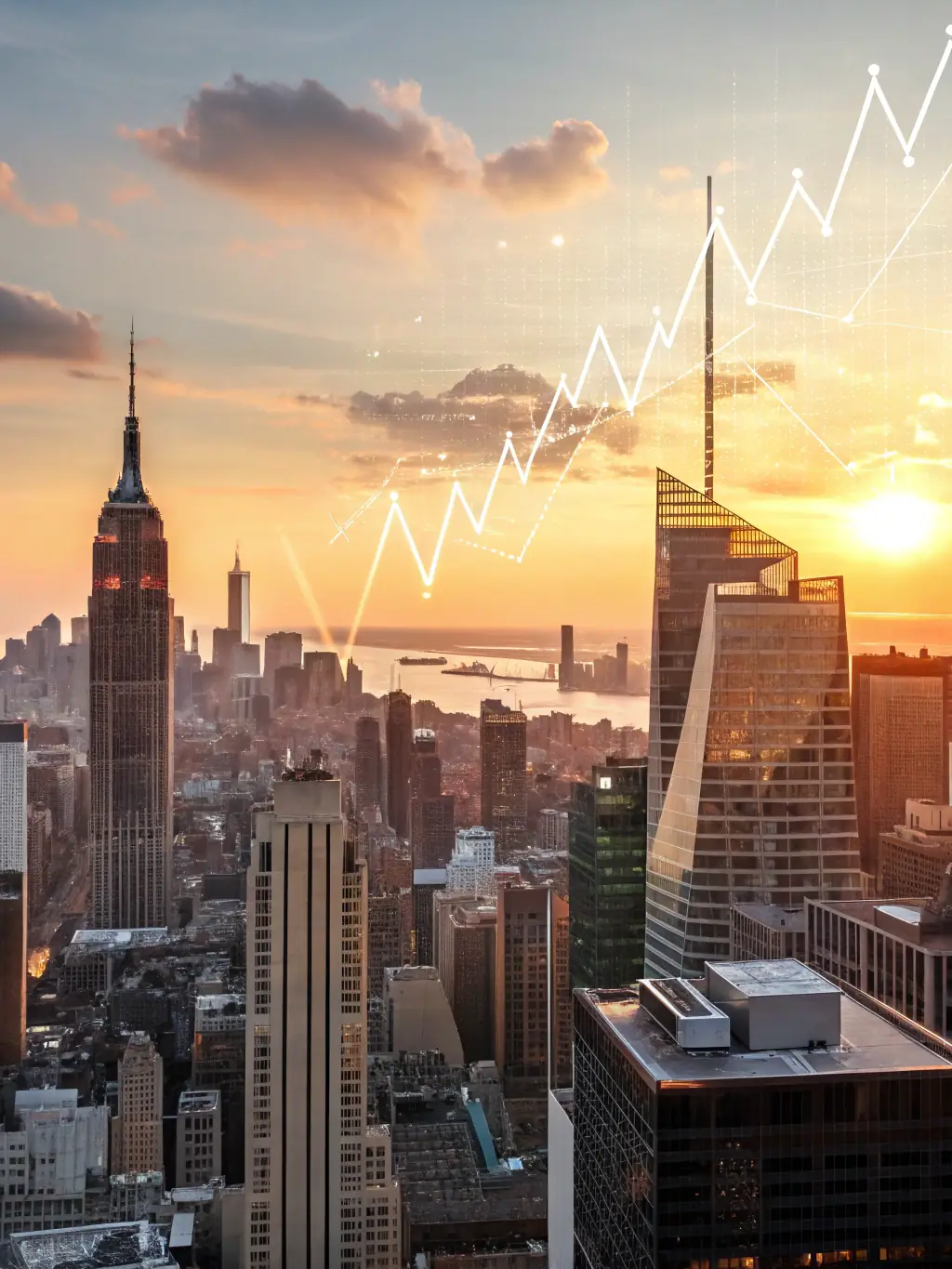 A cityscape at sunset, symbolizing long-term economic planning and strategic investment for future financial security.